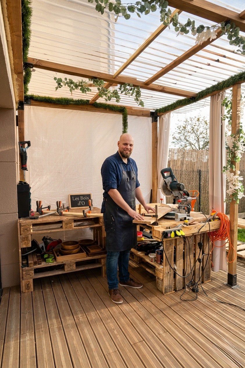 Antoine dans son atelier extérieur
